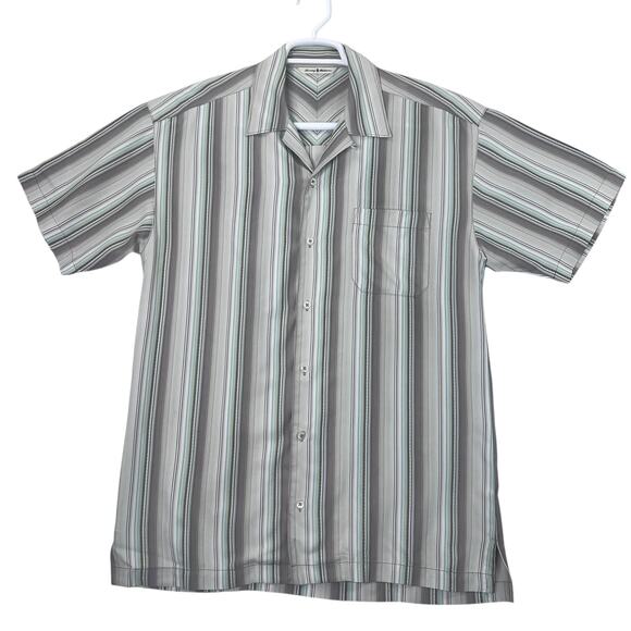 Tommy Bahama Silk Shirt Men's Medium Striped Button Up Short Sleeve Green Casual - Picture 11 of 13